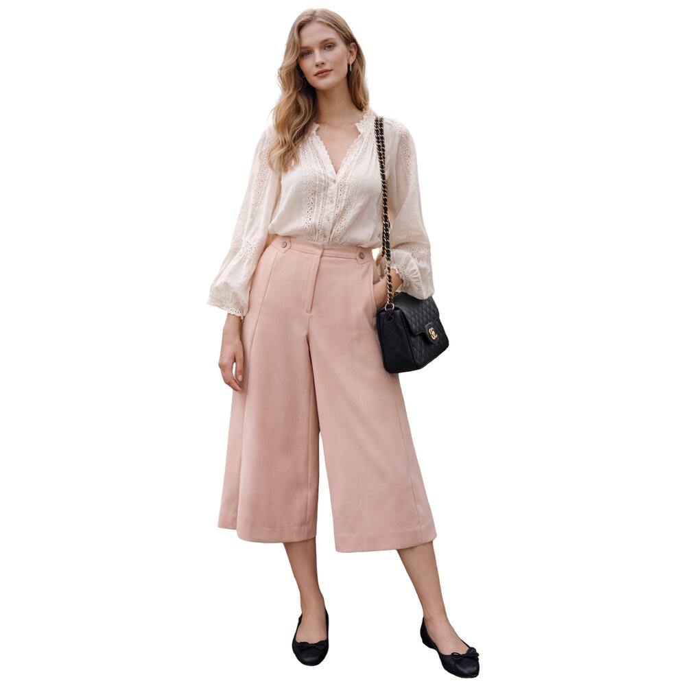 Anthropologie Essential‎ Culotte Pink Cropped Wide Leg Pants Size 8